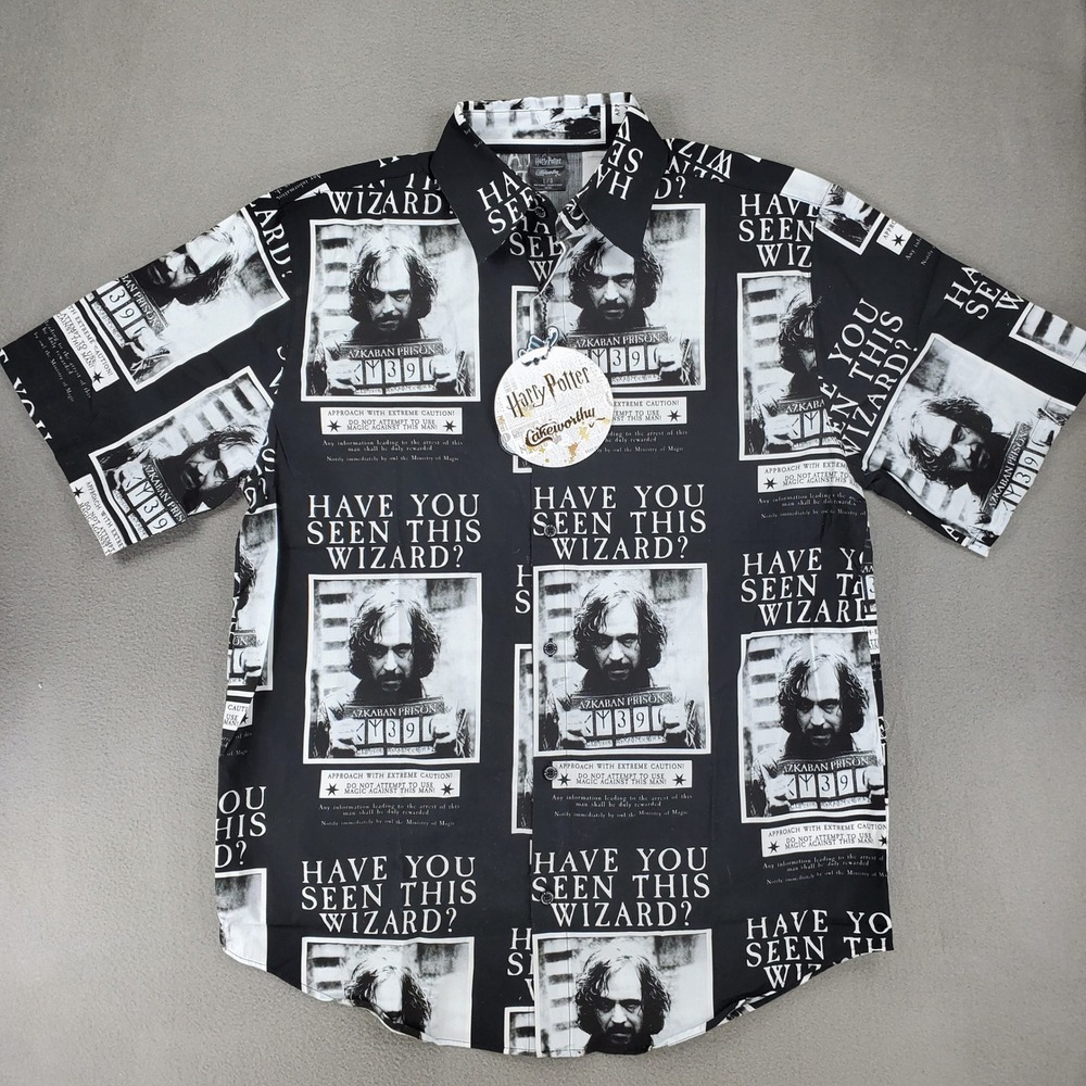 Cakeworthy Harry Potter Shirt Mens L Black Sirius Black Azkaban AOP NEW
